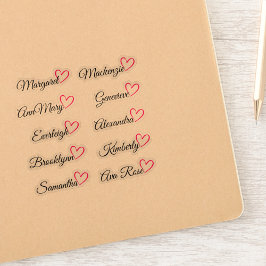 Adesivo Nomes de Lista de Convidados Personalizados Coraçã