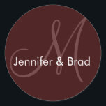 Adesivo Nomes de noiva de casamento Vinheta de monograma c<br><div class="desc">Personalizável com seus nomes,  monogramas e centenários de cores para escolher. por Elke Clarke ©2009. Mais designs disponíveis em WhiteWhimsicialWeddings.blogspot.com</div>