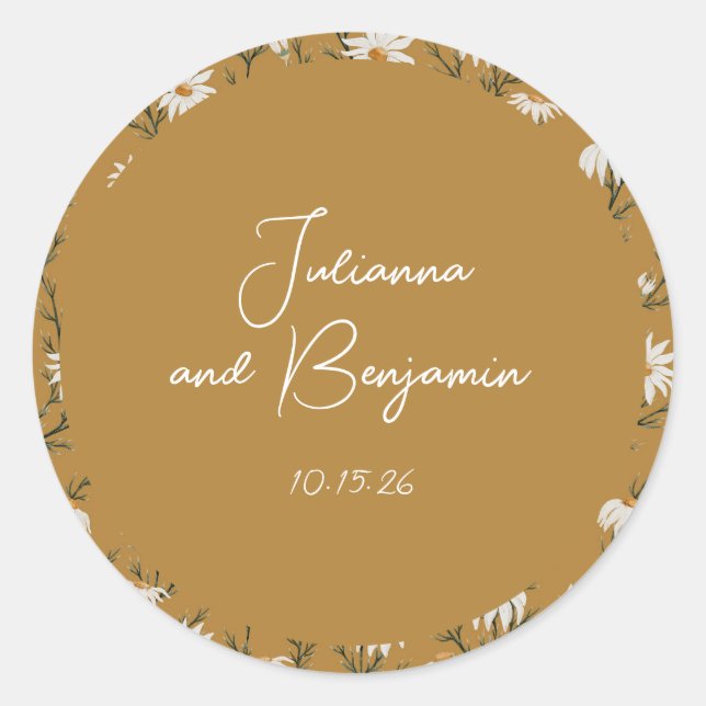 Adesivo Nomes de Script Amarelo Floral Boho Personalizado  (Frente)