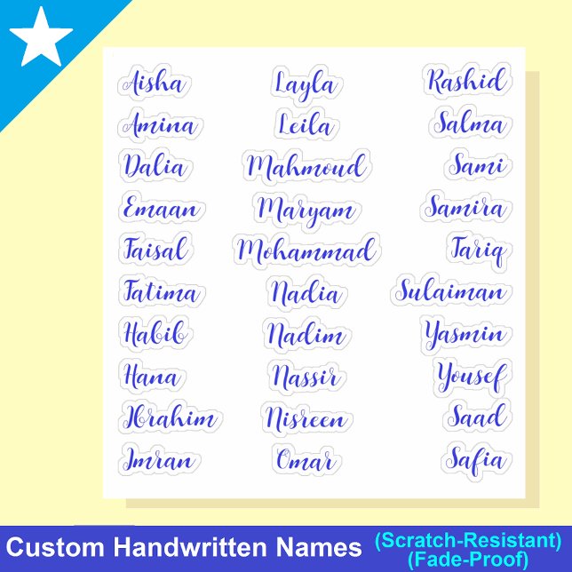 Adesivo Nomes do Elegante 30 | Script de caligrafia azul (Personalized Blue Calligraphy Script Stickers)