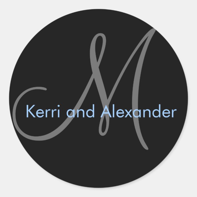 Adesivo Nomes e Monograma Inicial com Vinheta Preta e Azul (Frente)