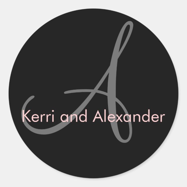 Adesivo Nomes e Monograma Inicial Vinheta Preta e Rosa (Frente)