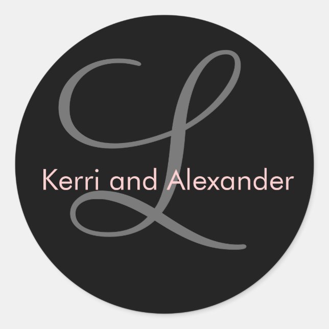 Adesivo Nomes e Monograma Inicial Vinheta Preta e Rosa (Frente)