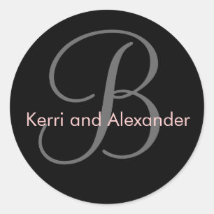 Adesivo Nomes e Monograma Inicial Vinheta Preto e Rosa