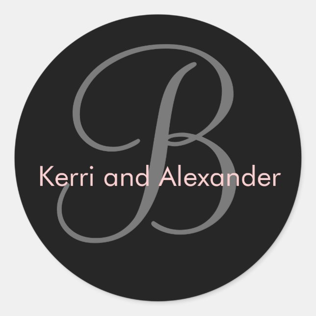 Adesivo Nomes e Monograma Inicial Vinheta Preto e Rosa (Frente)