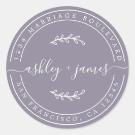 Adesivo Nomes Elegantes Ash Purple Wedding Return Address