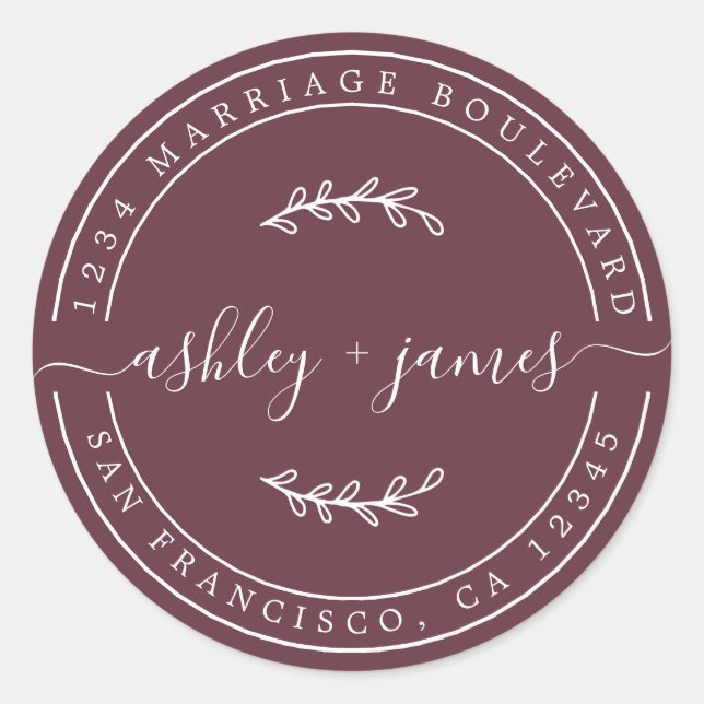 Adesivo Nomes Elegantes Endereço de Devolução de Casamento (Frente)