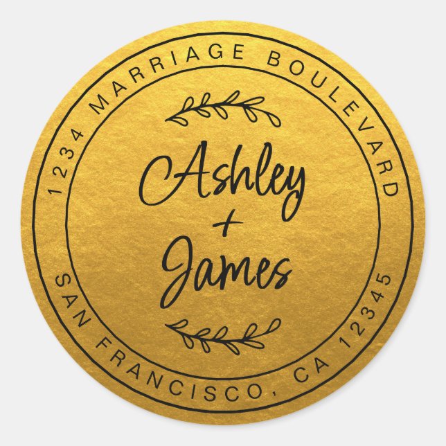 Adesivo Nomes Elegantes Endereço de Devolução de Casamento (Frente)