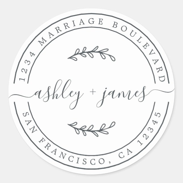 Adesivo Nomes Elegantes Endereço de Devolução de Casamento (Frente)