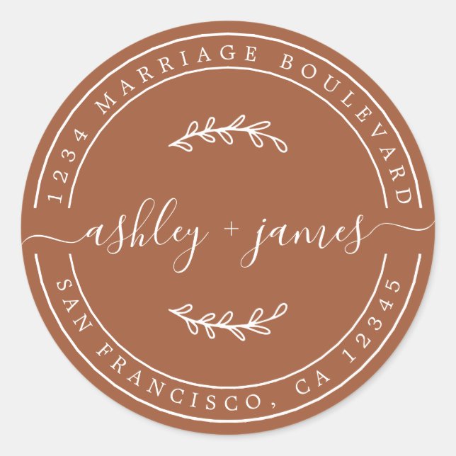 Adesivo Nomes Elegantes Endereço de Devolução de Casamento (Frente)