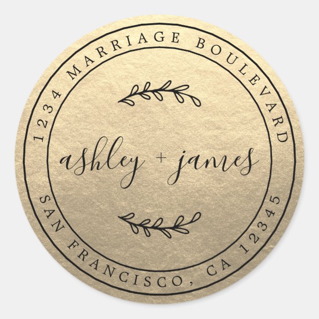 Adesivo Nomes Elegantes Endereço de Devolução de Casamento (Frente)