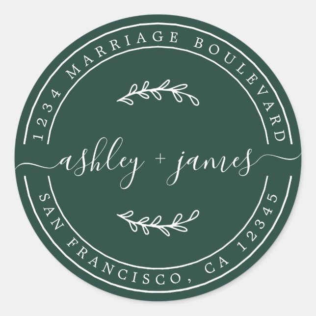 Adesivo Nomes Elegantes Endereço de Devolução Verde Escuro (Frente)