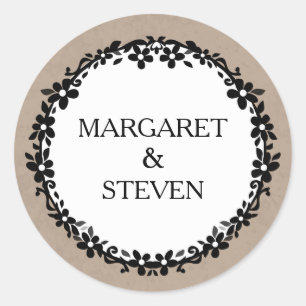 Adesivo Nomes florais da beira do casamento branco & preto