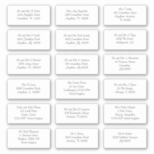 Adesivo Nomes Individuais Informais Endereços de Entrega (Frente)