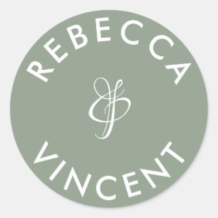 Adesivo Nomes Personalizados Casamento Verde Sage Minimali