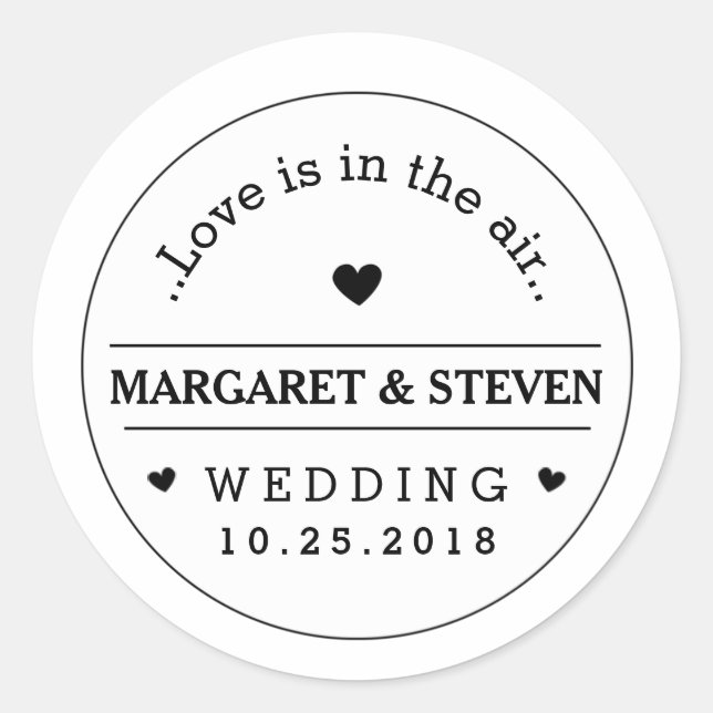 Adesivo Nomes personalizados de casamento preto e branco e (Frente)