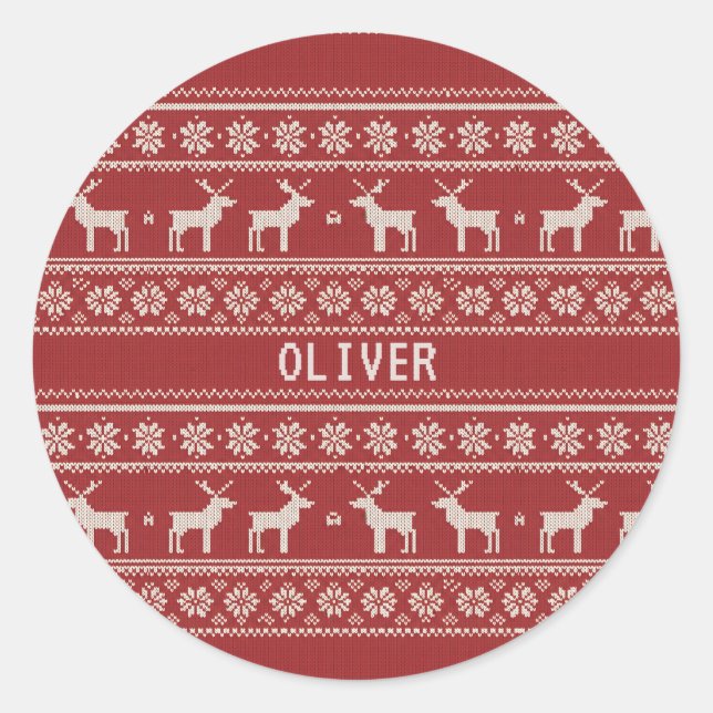 Adesivo Nordic Reindeer Knit Pattern Personalized  (Frente)