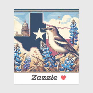Adesivo Norte Texas Mockingbird e Bluebonnet Flower