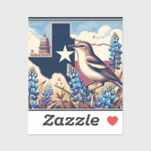 Adesivo Norte Texas Mockingbird e Bluebonnet Flower