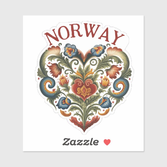 Adesivo Noruega Rosemaling Folk Art Heart Sticker (Folha)