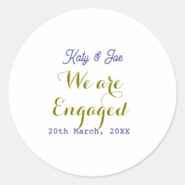 Adesivo Nós estamos noivos nome data dourado roxo elegante