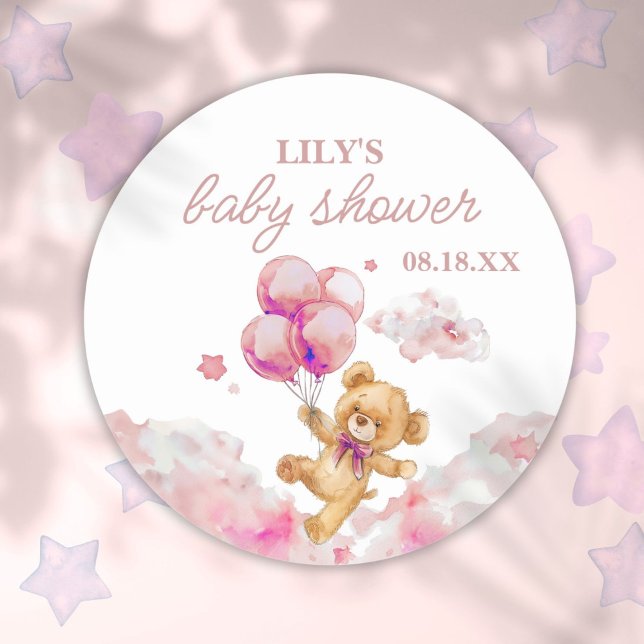 Adesivo Nós Mal Podemos Esperar Churrinho de Bebê Menina R (We Can Bearly Wait Pink Girl Baby Shower Classic Round Sticker)