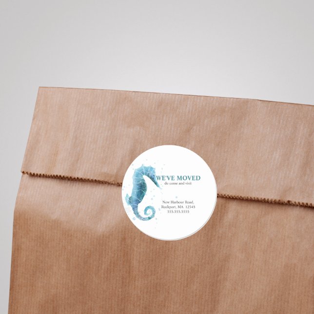 Adesivo Nós movemos o anúncio de movimento do cavalo do ma (Watercolor Sea Horse Moving Announcement Sticker)