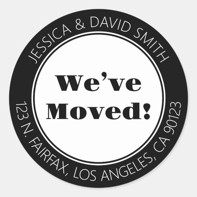 Adesivo Nós nos mudamos! | Endereço de retorno preto e bra (Frente)