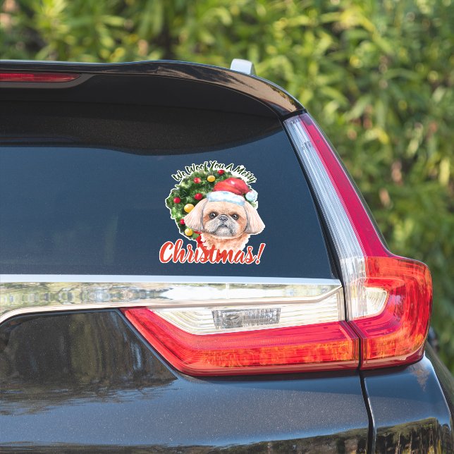 Adesivo Nós Te Acolhemos Feliz Natal Shih Tzu (Lado do carro)