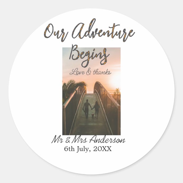 Adesivo Nossa aventura começa casal foto amor e obrigados (Frente)