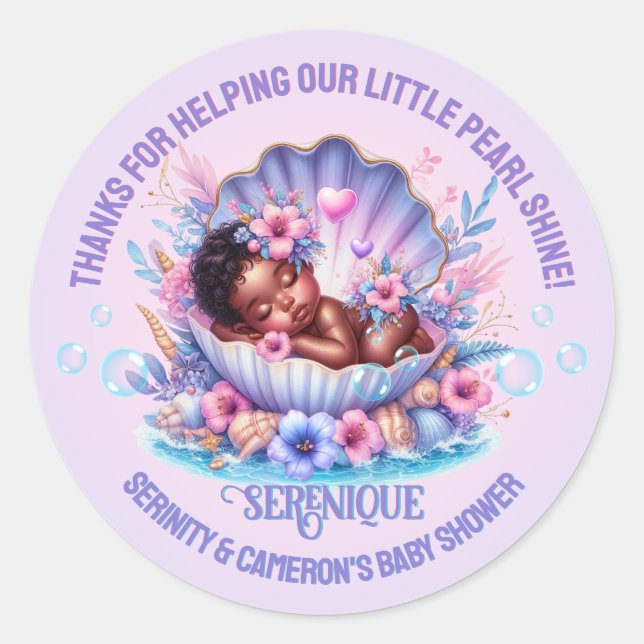Adesivo Nossa Pequena Pérola Menina Bebê Concha Roxa Paste (Frente)