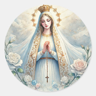 Adesivo Nossa Senhora de Fátima Rosas Brancas aquarela