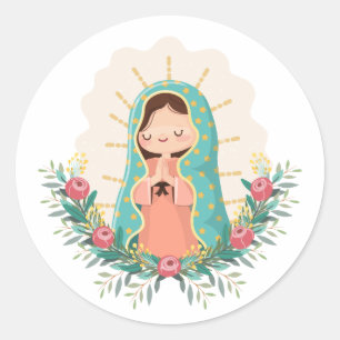Adesivo Nossa Senhora de Guadalupe com flores Estilo Kawai