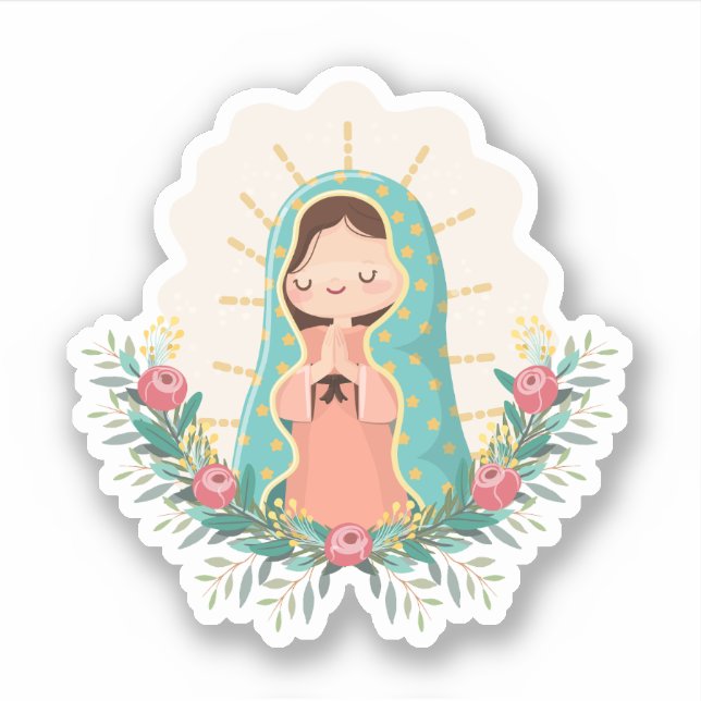 Adesivo Nossa Senhora de Guadalupe com flores no estilo Ka (Frente)