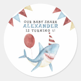 Adesivo Nosso Bebê Tubarão 1º Aniversário Sob o Mar