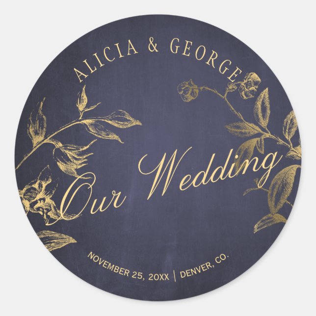 Adesivo Nosso casamento elegante marinho de ouro do casame (Frente)
