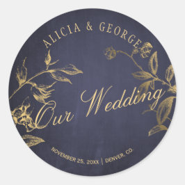 Adesivo Nosso casamento elegante marinho de ouro do casame