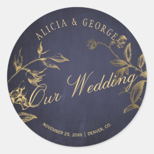 Adesivo Nosso casamento elegante marinho de ouro do casame