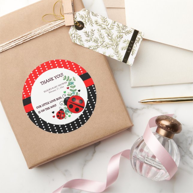 Adesivo Nosso pequeno Inseto  Vermelho Chá de fraldas Negr (Presentear)