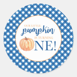 Adesivo Nosso Pequeno Pumpkin xadrez azul no primeiro aniv