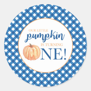 Adesivo Nosso Pequeno Pumpkin xadrez azul no primeiro aniv