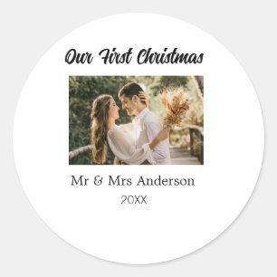 Adesivo Nosso primeiro nome de foto de casal de Natal Sr e