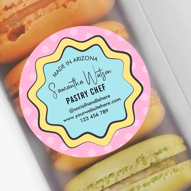 Adesivo Nostalgia moderna de café padaria pastelaria (Trendy pastry chef packaging labels in pastel colors and comis style design)