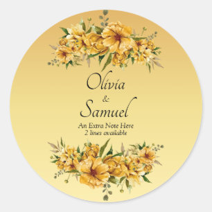 Adesivo Nota + Nomes dos Noivos Flores Amarelo Dourado