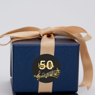 Adesivo Notas de 50 anos de música de ouro em preto elegan