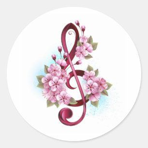 Adesivo Notas de clave de trecho musical com flores de Sak