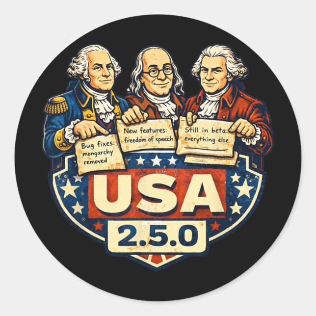 Adesivo Notas de Patch 2.5.0 do Usa Pais Fundadores Engraç (Frente)