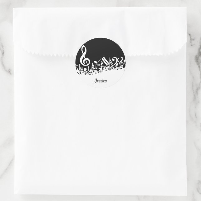 Adesivo Notas Musicais Brancas Personalizadas em Preto (Bolsa)