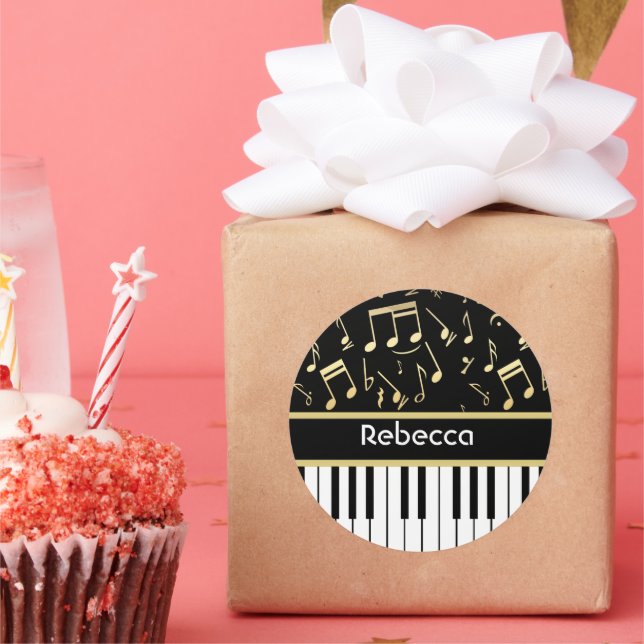 Adesivo Notas Musicais e Chaves Pianas Pretas e Douradas (Festa)