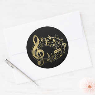 Adesivo Notas musicais em ouro em forma oval